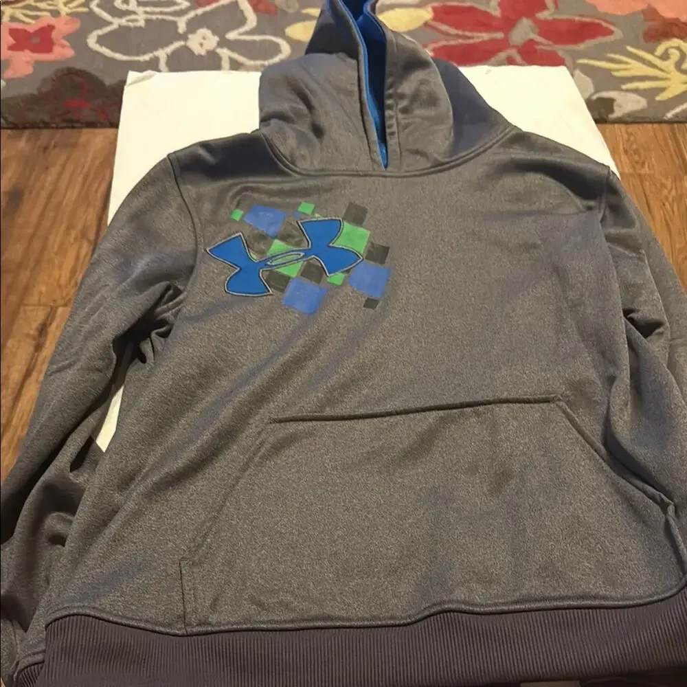 Under Armour Charcoal Hoodie with Vibrant Logo YXL Boys - Picture 3 of 5